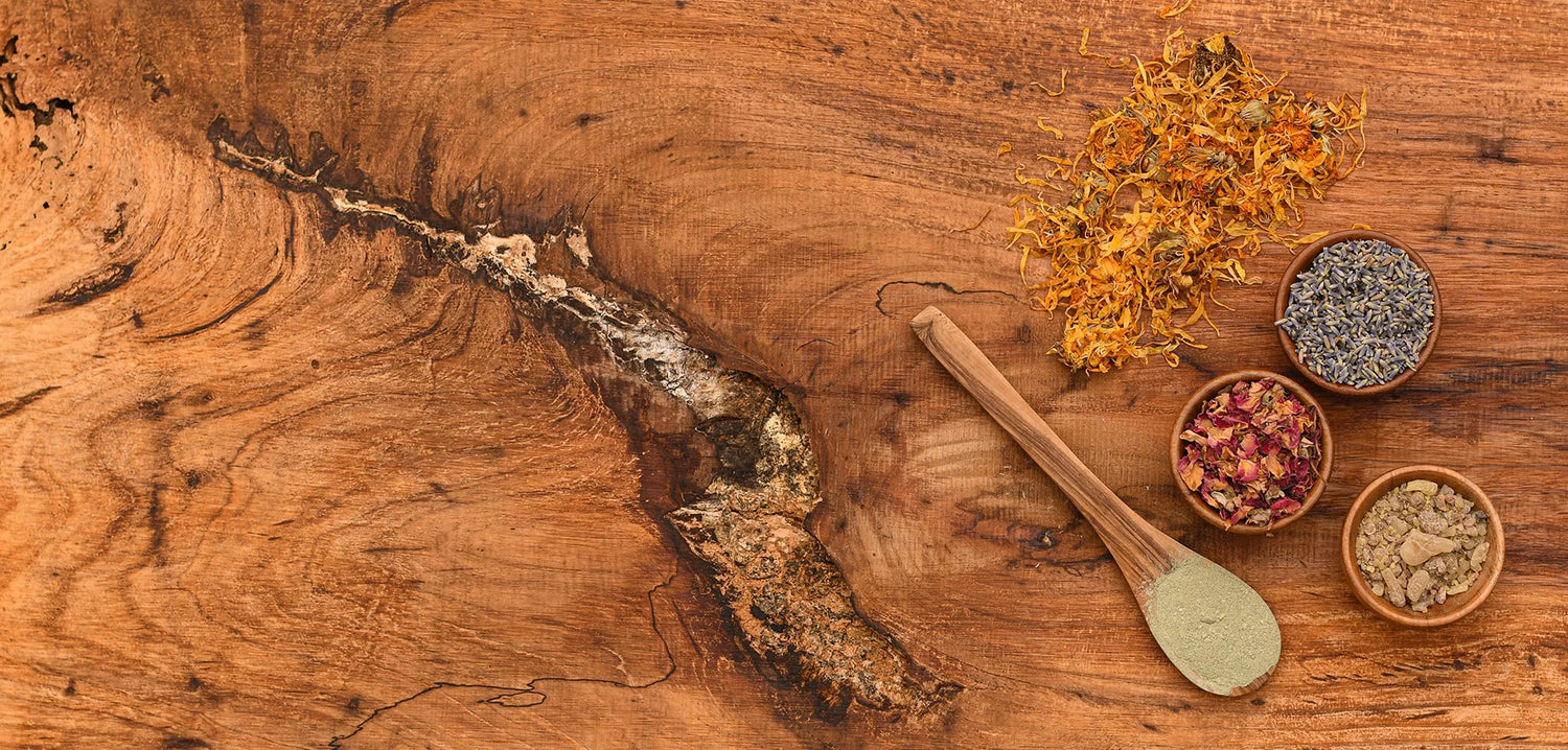 Various dry ingredients on wooden counter